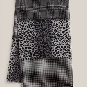 All Saints Black and Gray Animal Print Scarf